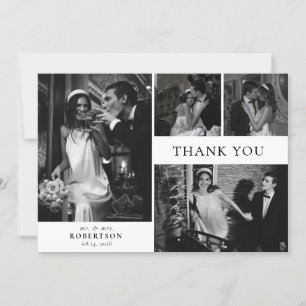 Classic Elegant Typography Photo Collage Wedding Thank You Card