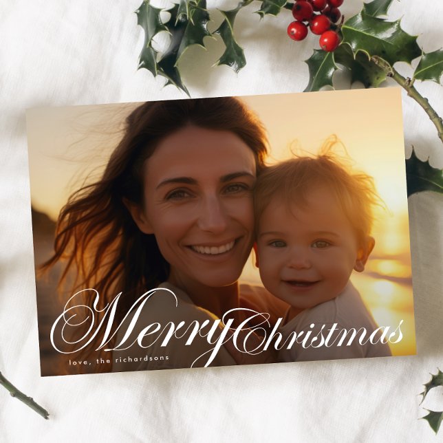 Classic Elegant Typography Photo Merry Christmas Holiday Card (Creator Uploaded)