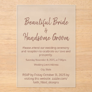 Classic Elegant Typography Rustic Burgundy Wedding Acrylic Invitations