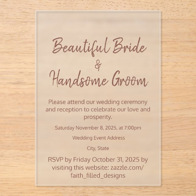 Classic Elegant Typography Rustic Burgundy Wedding Acrylic Invitations (Front)