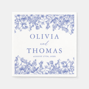 Classic Elegant Victorian Blue Floral Wedding Napkin