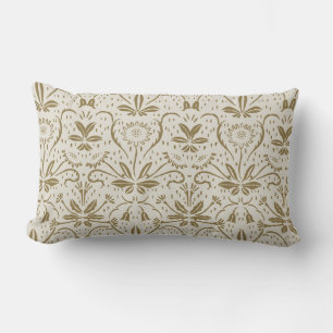 Classic Elegant Vintage Beige Floral Pattern Lumbar Cushion