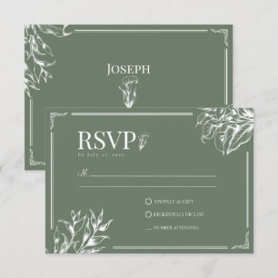 Classic Elegant Vintage Floral Sage Green Wedding RSVP Card