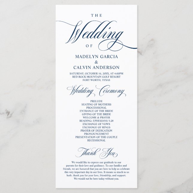 Classic Elegant Wedding Foldable Program Programme (Front)