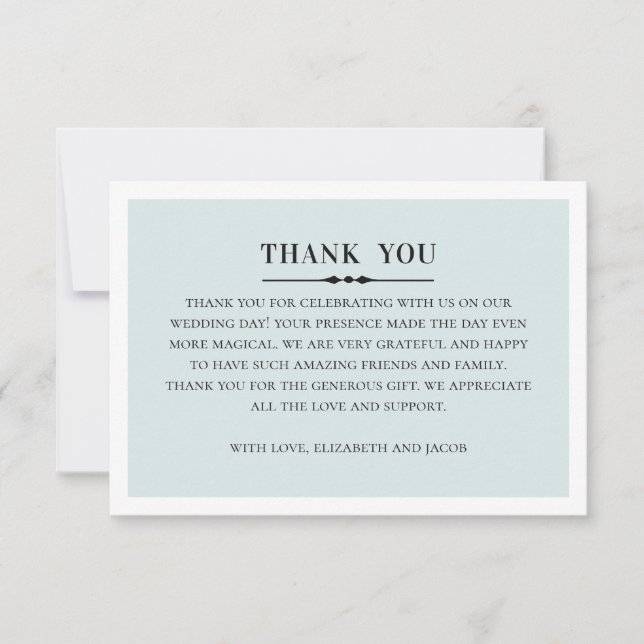 Classic elegant wedding. Simple grey and blue Thank You Card (Front)