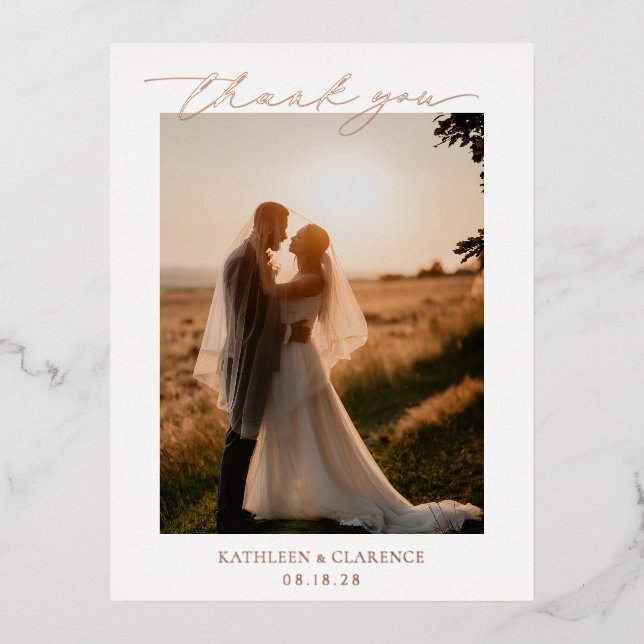 Classic Elegant Wedding Thank You Foil Invitation Postcard (Front)