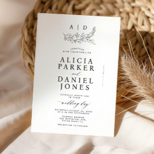 Classic elegant white black monogram wedding invitation