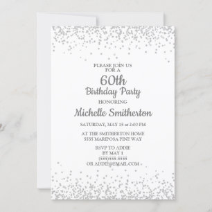 Classic Elegant White Silver Glitter 60th Birthday Invitation