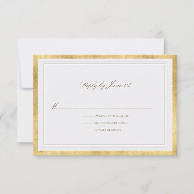 Classic Elevated Gold Pearl Sm Formal Wedding RSVP Card (Front)