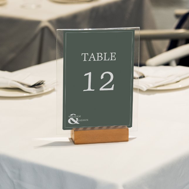 Classic Emerald Green Border & Names Wedding Table Number (Creator Uploaded)