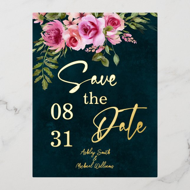 Classic Emerald Green Dark Moody Wedding Foil Invitation Postcard (Front)