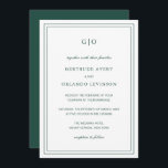 Classic Emerald Green Elegant Wedding Invitation<br><div class="desc">Classic style forest green / emerald green wedding invitation featuring a simple and minimal design with your monogram at the top and your event details surrounded by a double border. The fonts alternate between and elegant script, a traditional serif and minimalist sans serif fonts. This invitation is great for a...</div>