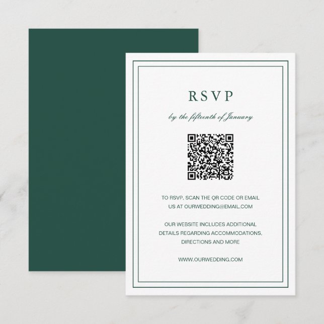 Classic Emerald Green Elegant Wedding RSVP Card (Front/Back)
