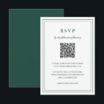 Classic Emerald Green Elegant Wedding RSVP Card<br><div class="desc">Classic style forest green / emerald green wedding RSVP Card featuring a simple and minimal design with an optional QR Code and details surrounded by a double border (if you prefer, you may remove the QR code in the design editing tool). The fonts alternate between and elegant script, a traditional...</div>
