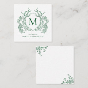 Classic Emerald Green Floral Crest Monogram Card