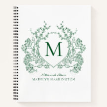 Classic Emerald Green Floral Crest Monogram