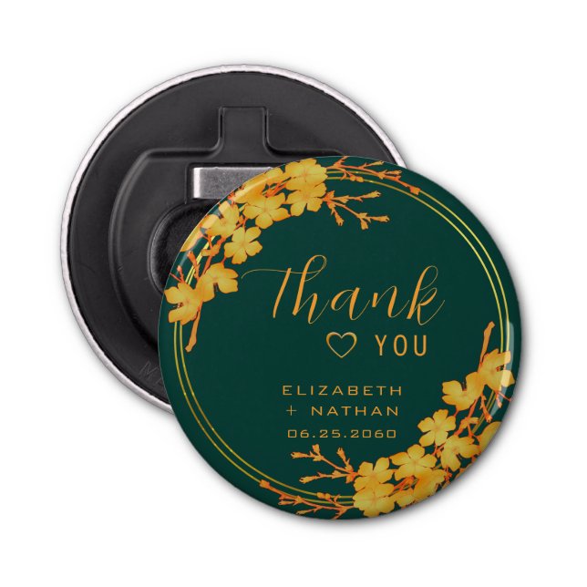 Classic Emerald Green & Gold Wedding Thank You Bottle Opener (Front)