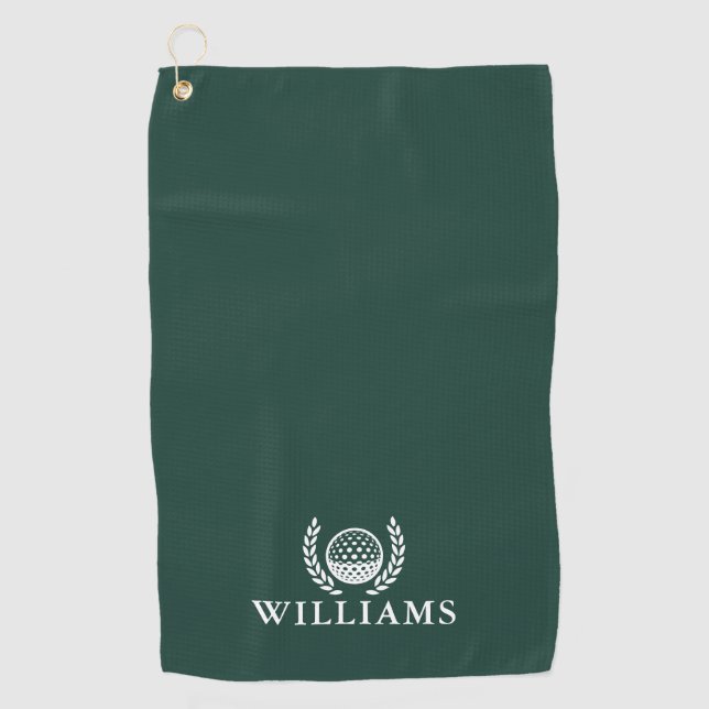 Classic Emerald Green Personalised Name Monogram Golf Towel (Front)