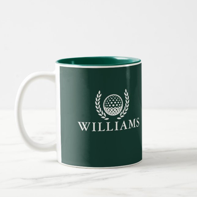 Classic Emerald Green Personalised Name Monogram Two-Tone Coffee Mug (Left)