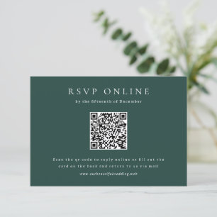 Classic Emerald Green Simple QR Code Wedding RSVP Card