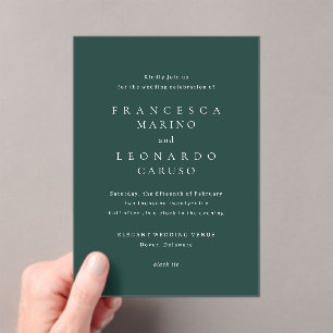 Classic Emerald Green Simple Wedding Acrylic Invitations