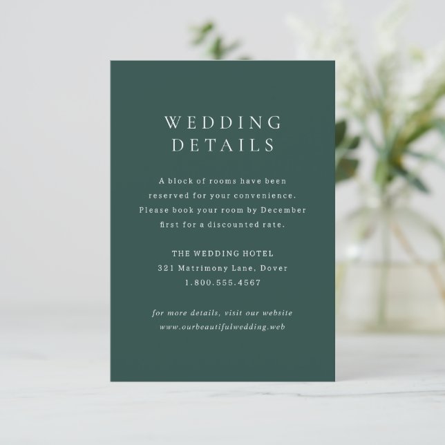 Classic Emerald Green Simple Wedding Enclosure Card (Standing Front)