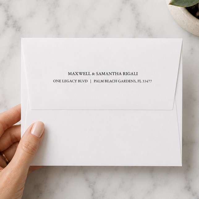 Classic Envelope with Return Address Printing (White a7 envelope with return address printed on the back flap.)