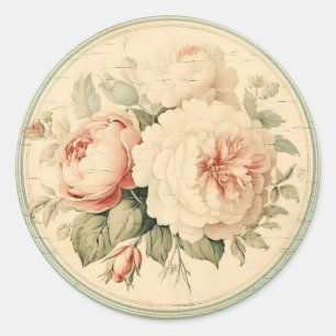 Classic Ephemera, Pink & Green Shabby Chic Classic Round Sticker