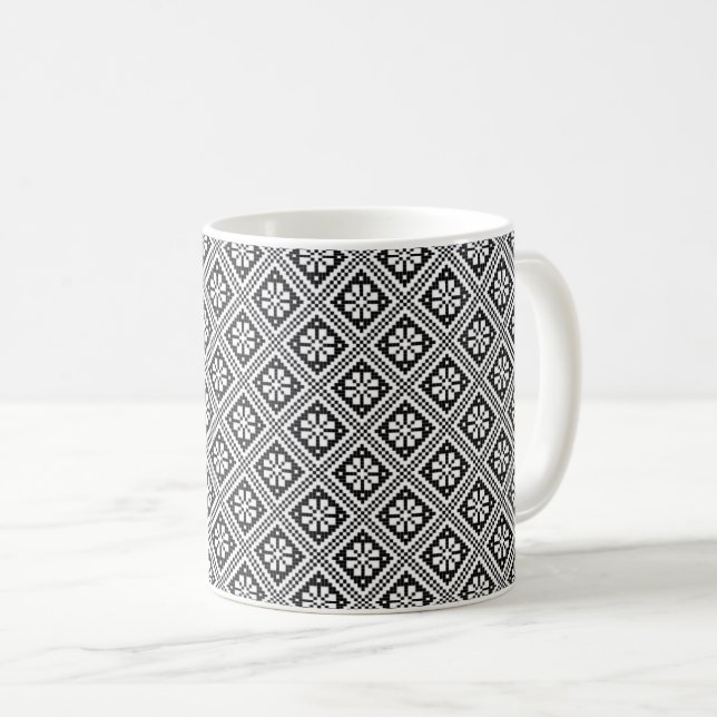 Classic Estonian Black and White Knitting Pattern Coffee Mug (Front Right)