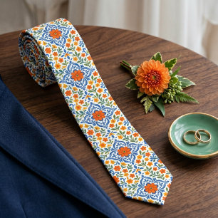 Classic Ethnic Mediterranean Floral Art Pattern Tie