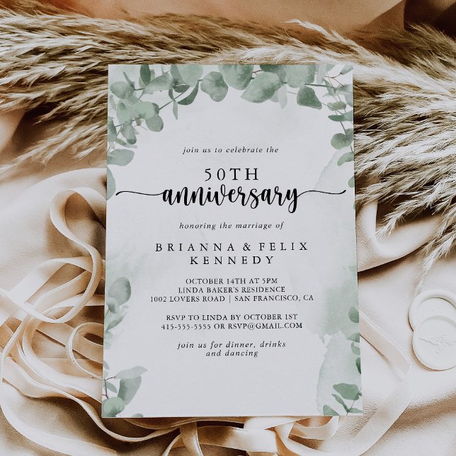 Classic Eucalyptus 50th Wedding Anniversary   Invitation (Creator Uploaded)