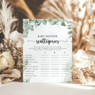 Classic Eucalyptus Baby Shower Scattegories Game 