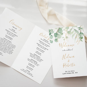 Classic Eucalyptus Gold Trifold Wedding Program