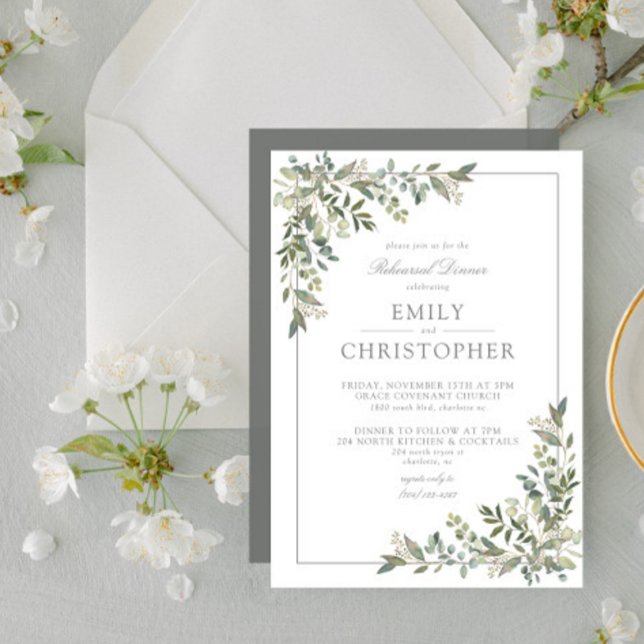 Classic Eucalyptus Sage Green Rehearsal Dinner Invitation (Creator Uploaded)