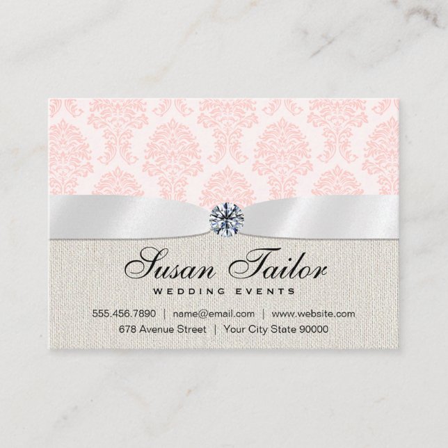 Classic Events | Luxurious | Pink Damask Business Card (Front)