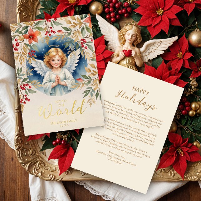 Classic Exquisite Christmas Angel Victorian (Classic Romantic Exquisite Christmas Angel with Flowers Victorian-Themed Inspired Metallic Foil Card)