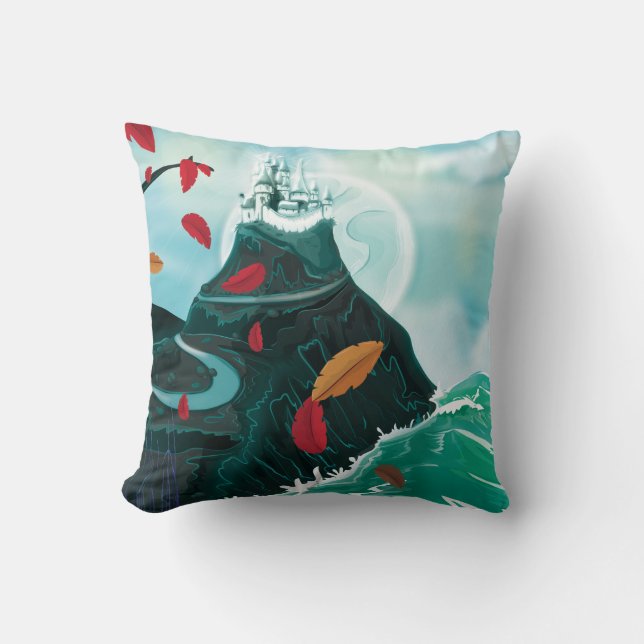 Classic Fairy Tale castle on a cliff Cushion (Front)