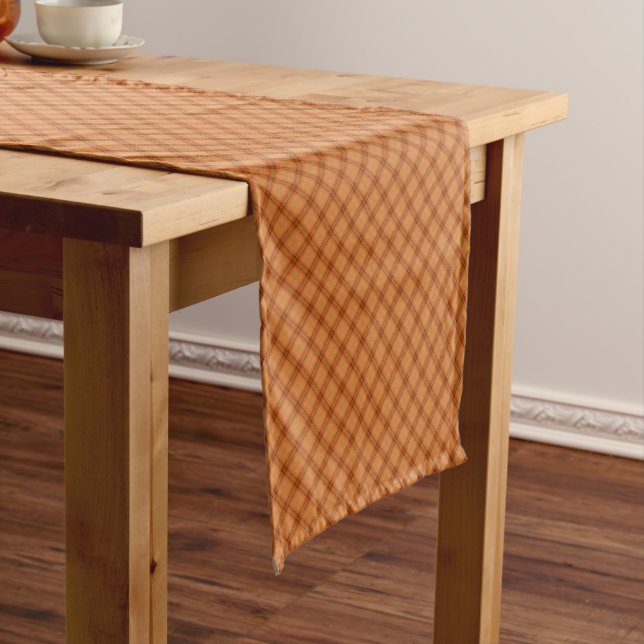 Classic fall orange copper plaid thanksgiving short table runner (In Situ)