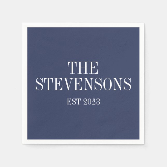 Classic Family Last Name Est Date Navy Blue Napkin (Front)