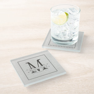 Classic Family Monogram Establish Year Elegant Glass Coaster