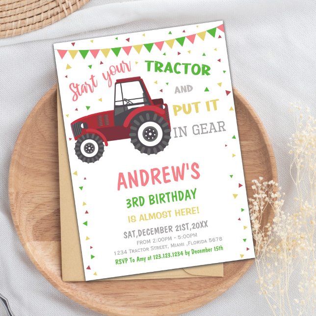 Classic Farm Party Card for Boys (Red Tractor Birthday Invitations)
