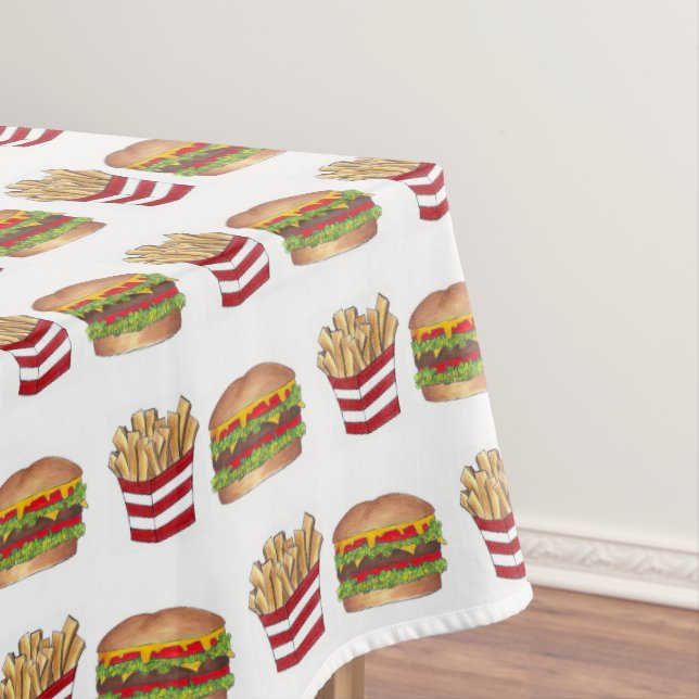 Classic Fast Food Pairing Burger and French Fries Tablecloth (In Situ)