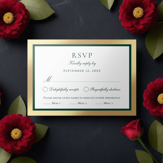 Classic Faux Gold Emerald Green Meal Choice RSVP Card (Creator Uploaded)