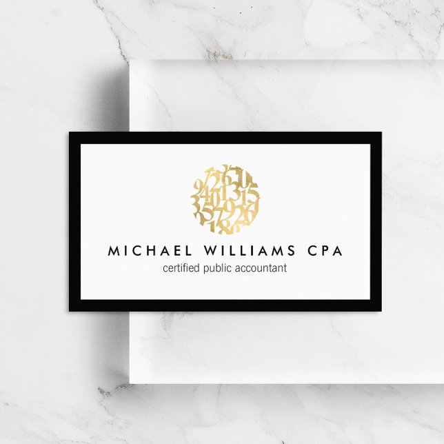 Classic Faux Gold Numbers Logo Accountant Business Card (Creator Uploaded)
