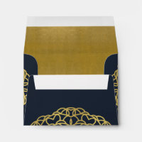 CLASSIC FAUX GOLD ORNATE NAVY RSVP RETURN ADDRESS