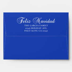 Classic Feliz Navidad Calligraphy Blue Envelope