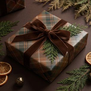 Classic Festive Brown Green Christmas Tartan Plaid Wrapping Paper