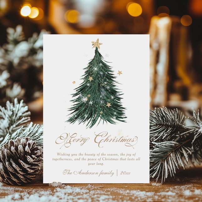Classic Festive Gold Christmas Tree Holiday Card (Creator Uploaded)