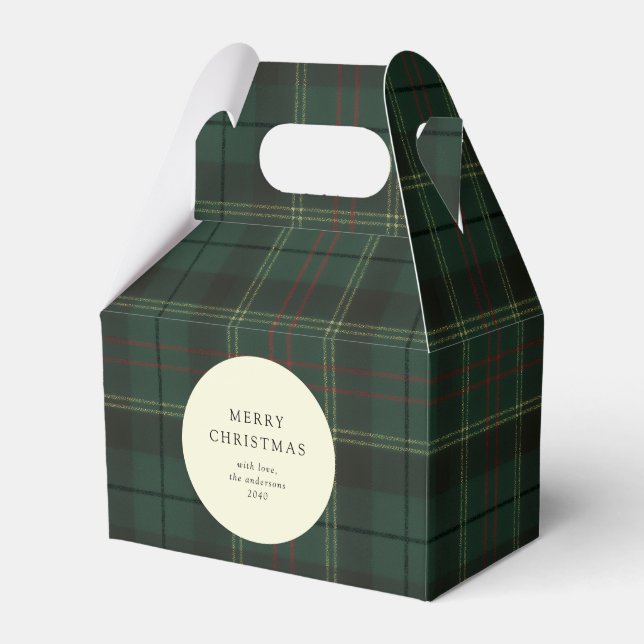 Classic Festive Green Plaid Holiday Cookie Favour Box (Front Side)