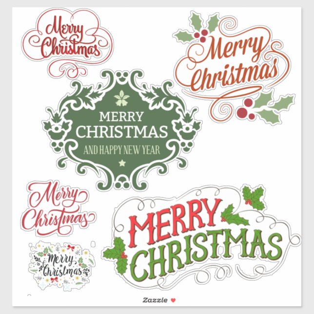 Classic Festive Merry Christmas Sticker Pack (Sheet)